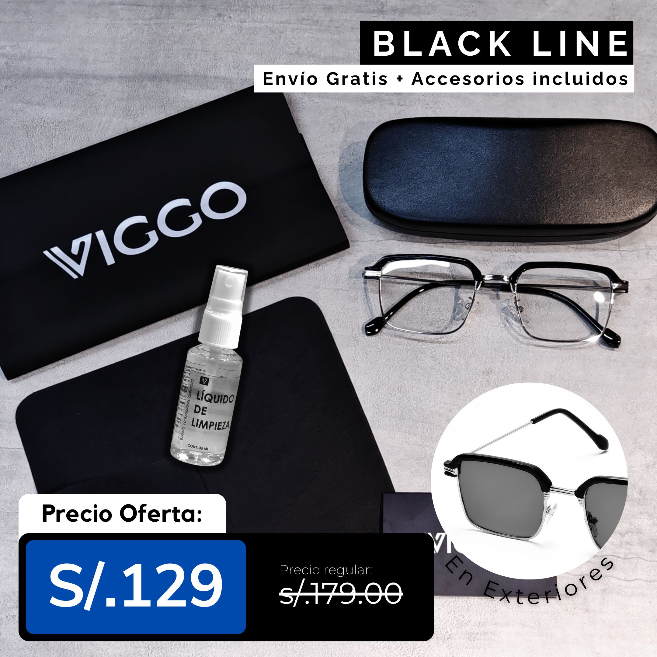 GAFA BLACK LINE CON LUNAS FOTOCROMATICAS + BLUE PROTECT + UV400 + ACCESORIOS