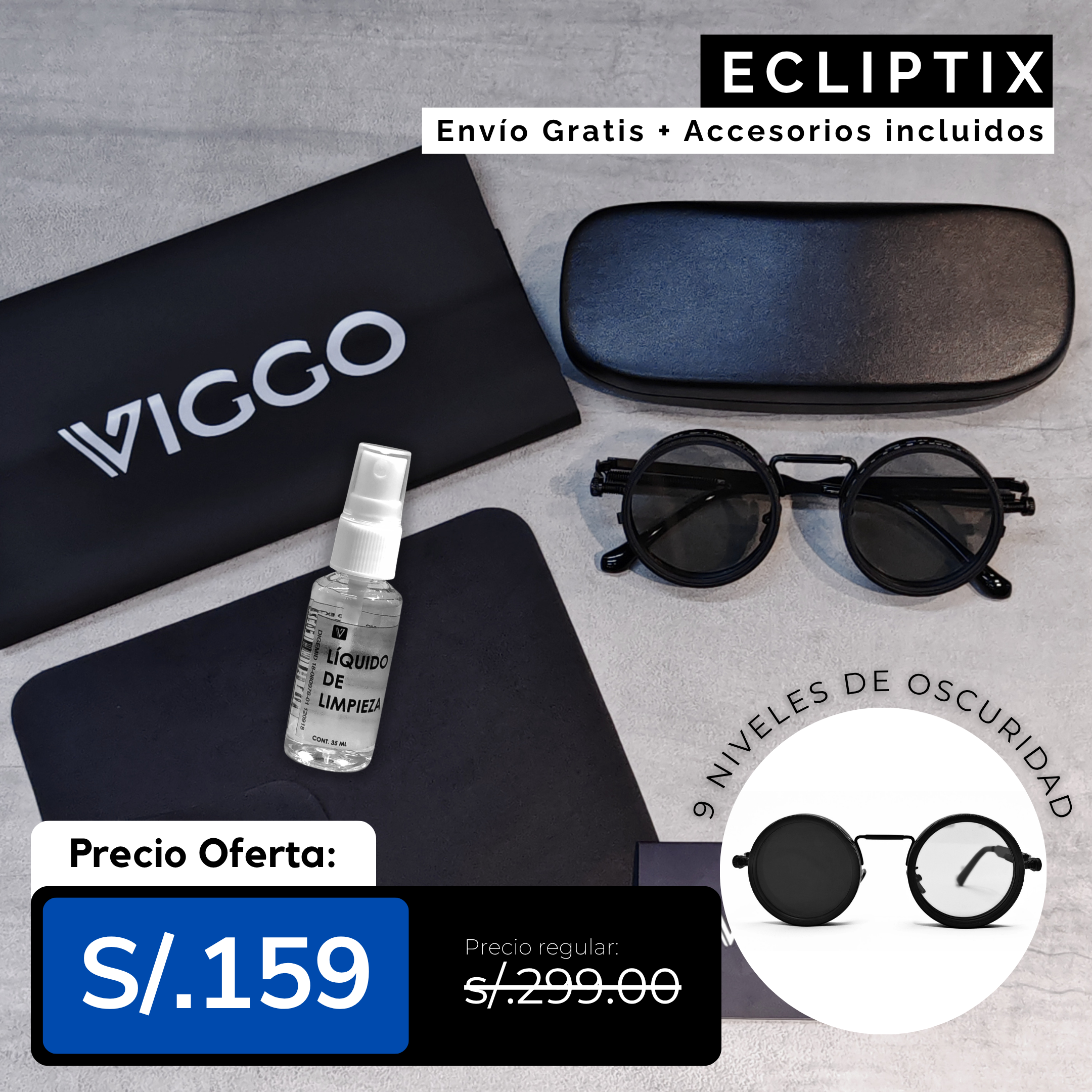 Gafas Modelo Ecliptix + Polarizado Graduable + uv400 + Accesorios + Garantía 01 año.